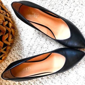 Size 10 Franco Sarto black wedge heels with pointed toe